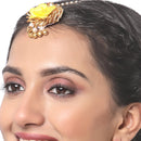 Gold Plated Floral Yellow And Golden Gotta Patti Maang Tikka  (Mehandi,Haldi,Bridal,Baby Shower)