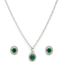 Rhodium Plated with Oval Shaped Green American Diamond Studded Pendant Set