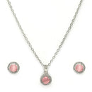 Rhodium Plated with Round Pink American Diamond Studded Pendant Set