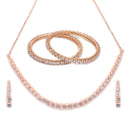 ZENEME Rhodium Plated AD Pastel Square-Cut Tennis Line Necklace Set with Earrings & Bangles for Women & Girls