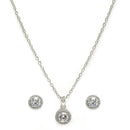 Rhodium Plated with Round White American Diamond Studded Pendant Set
