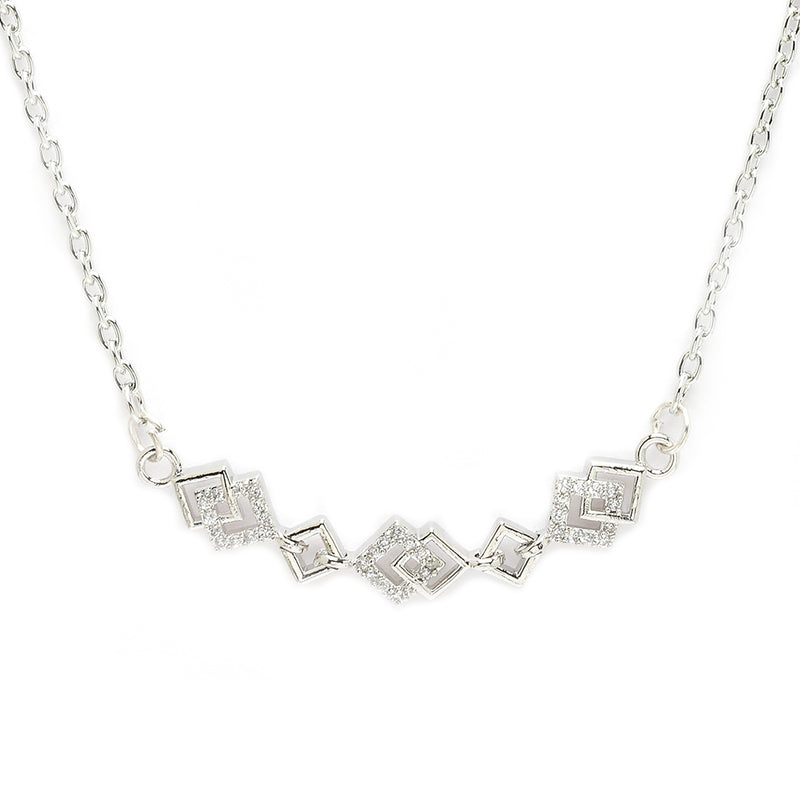 Rhodium Plated with White American Diamond Studded Geometric Design Pendant