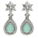 Rhodium Plated Silver Toned Ocean Blue American Diamond Small Drop Earrings