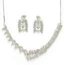 Rhodium Plated Silver Toned White American Diamond Studded Jewellery Set