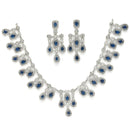 Rhodium Plated Royal Blue American Diamond Stones Studded Jewellery Set