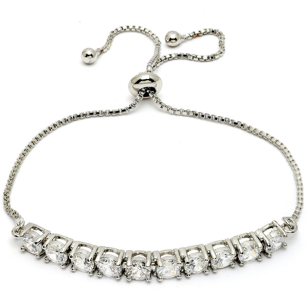 Rhodium Plated Silver Toned White American Diamond Studded Bracelet