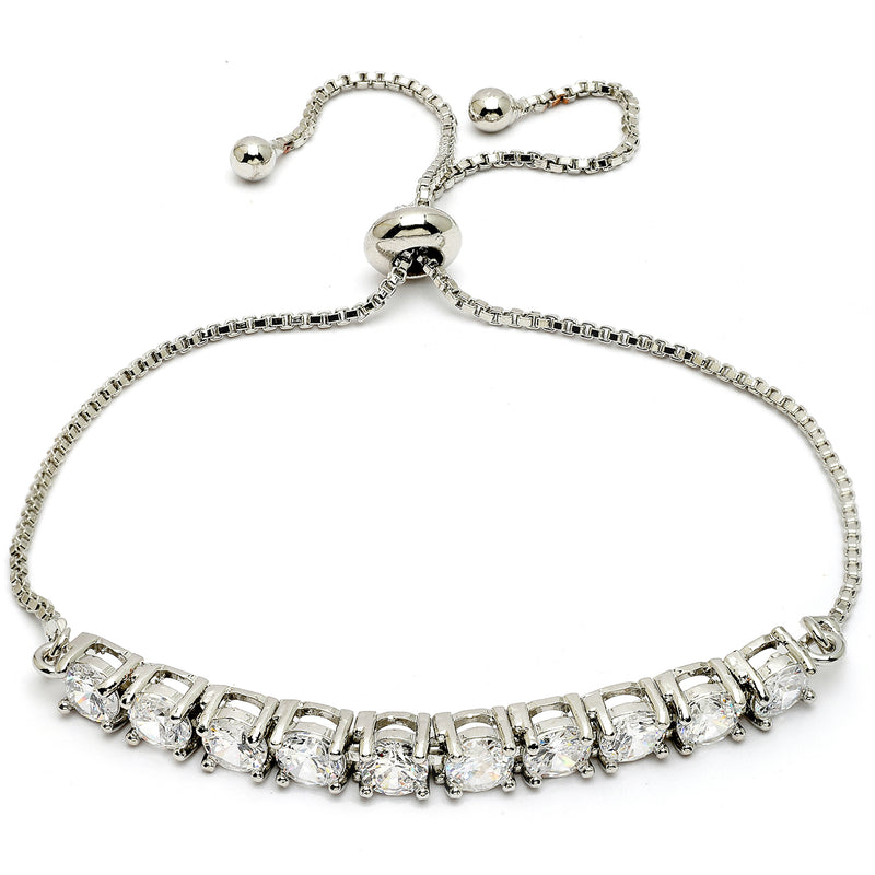 Rhodium Plated Silver Toned White American Diamond Studded Bracelet