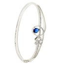 Rhodium Plated Silver Toned Blue Teardrop American Diamond Studded Cuff Bracelet
