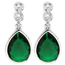 Rhodium Plated Silver Tone with Blue American Diamond Small Drop Earrings