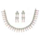 Rhodium Plated Silver Toned Pink & White American Diamond Studded Jewellery Set
