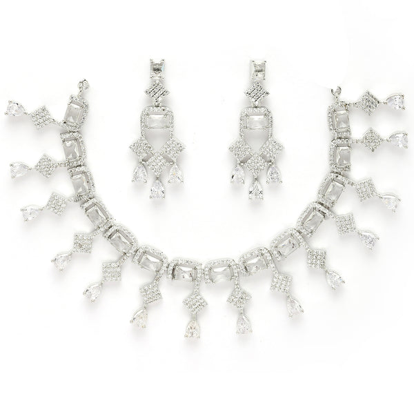 Rhodium Plated Crystal White American Diamond Studded Jewellery Set