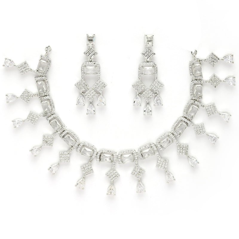 Rhodium Plated Crystal White American Diamond Studded Jewellery Set