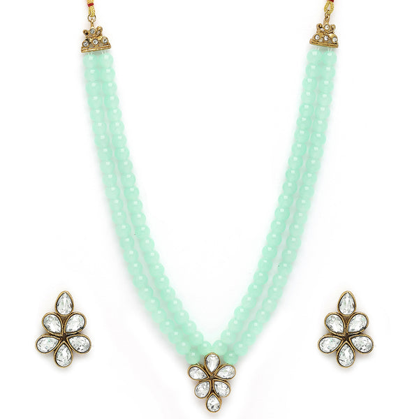 Sea Green Pearl & Kundan Studded Jewellery Set