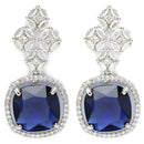 Rhodium Plated Silver Toned with Blue American Diamond Small Drop Earrings