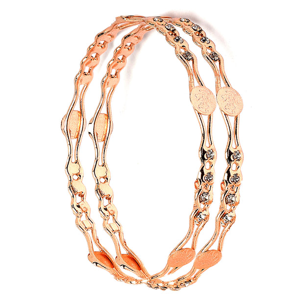 Rose Gold-Plated White American Diamond studded Temple Coin Bangles Jewellery Set (Set Of 2)