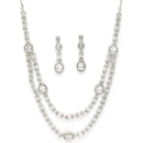 Rhodium Plated Silver Toned Sparkle White American Diamond Studded Jewellery Set