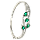 Rhodium Plated Silver Toned Emerald Green American Diamond Studded Bracelet