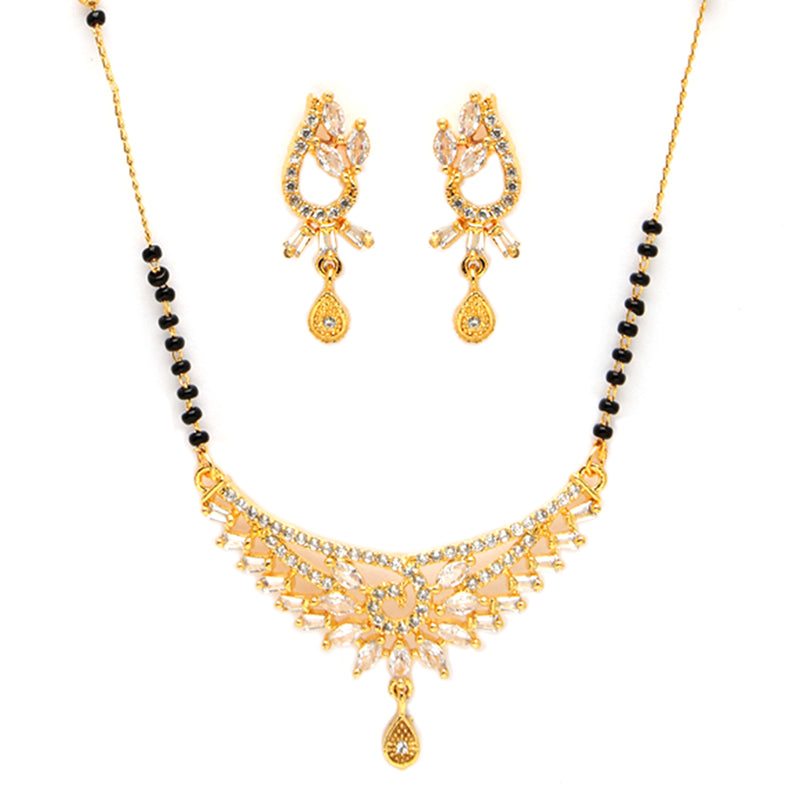 Tradiitional Gold Plated Black Bead Mangalsutra With Earrings