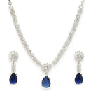 Rhodium Plated Royal Blue White American Diamond Stone Studded Jewellery Set