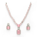 Rhodium Plated Silver Toned Pink American Diamond Studded Jewellery Set