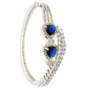 Rhodium Plated Silver Toned Blue Teardrop American Diamond Studded Cuff Bracelet