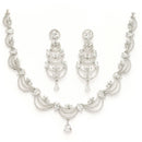 Rhodium Plated Silver Toned Crescent Shaped White American Diamond Studded Jewellery Set