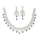 Rhodium Plated Silver Toned Blue & White American Diamond Studded Jewellery Set