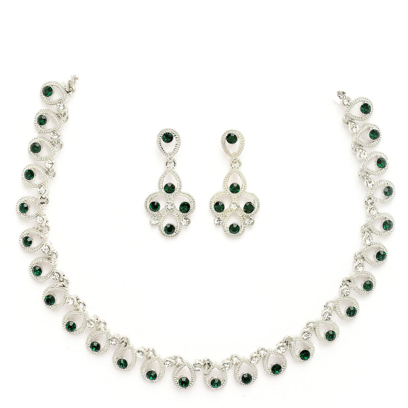 Rhodium Plated Silver Toned Teardrop Shaped Cubic Zirconia Studded Jewellery Set