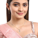 Gold Plated Celestial Glam White Cubic Zirconia Studded Pendant With Chain & Earring