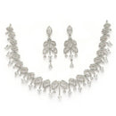 Rhodium Plated Silver Toned White American Diamond Studded Jewellery Set