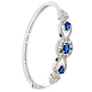 Rhodium Plated Silver Toned Oval & Teardrop Blue American Diamond Studded Cuff Bracelet