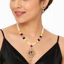 Traditional Gold Toned Brass Peacock Design Pearl Beads Necklace Set for Women