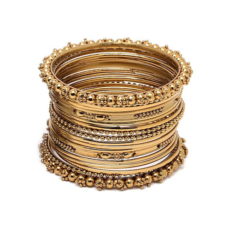 Gold, Silver & Black Toned Classic Intricate Textured Bangles Jewellery Set (Combo Of Set Of 3)