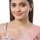 Gold-Plated Heart & Star White Cubic Zirconia Stone Studded Pendant Set With Chain & Earrings Combo