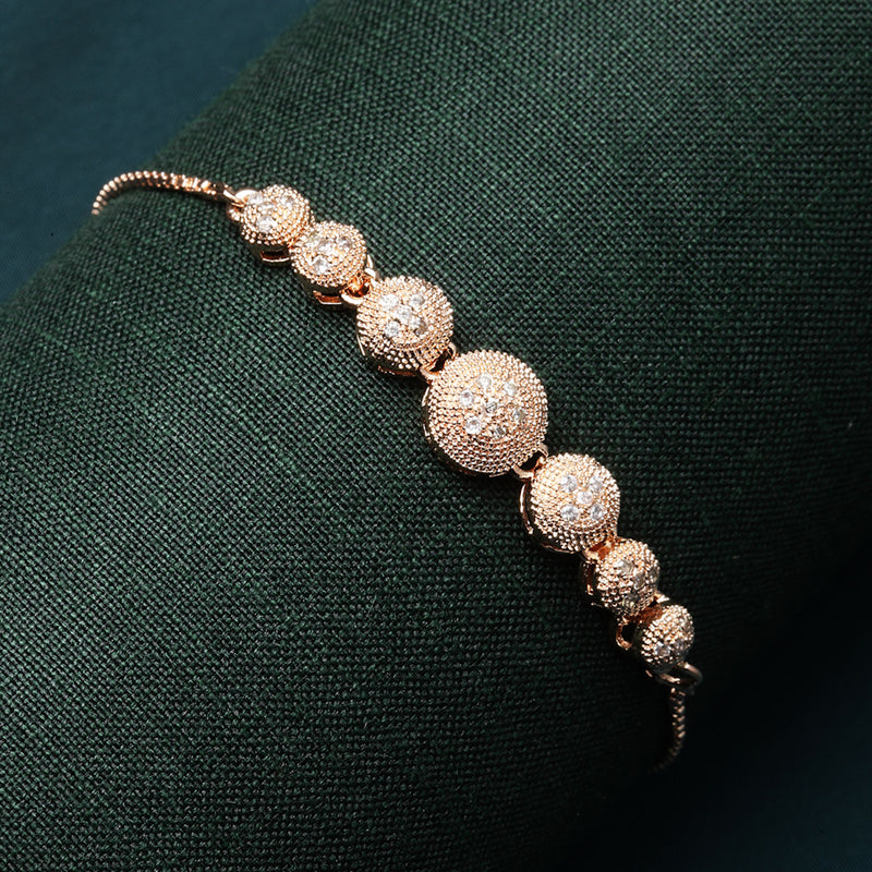 Rose Gold Plated Round Shaped White American Diamond studded  Bracelet