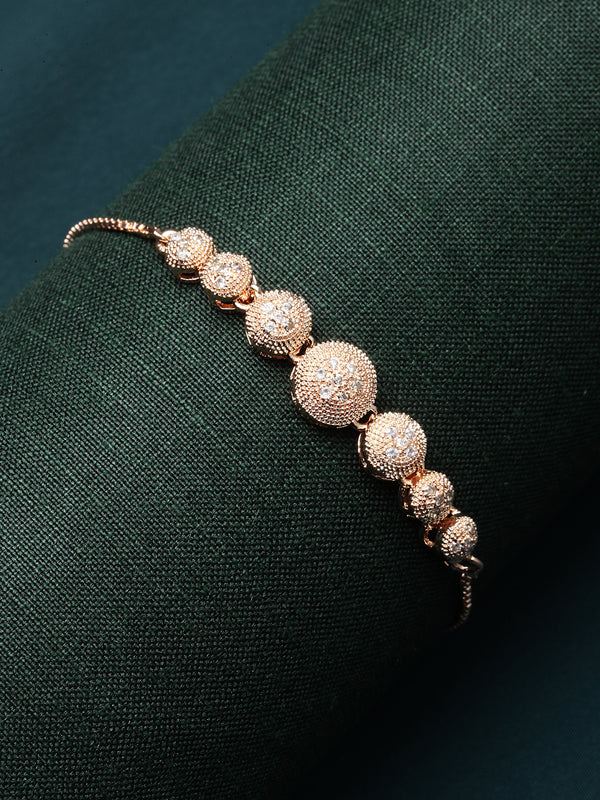 Rose Gold-Plated White American Diamond studded Round Shaped Link Bracelet