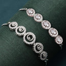 Rhodium Plated Silver Toned American Diamond Studded  Round Design Charm Adjustable Bracelet Combo Set of 2