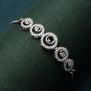 Rhodium-Plated Silver Toned Circular Shaped White American Diamond studded  Bracelet