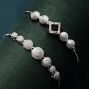 Rhodium Plated Silver Toned American Diamond Studded Square & Round Charm Adjustable Bracelet Combo Set of 2