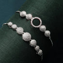 Rhodium Plated Silver Toned American Diamond Studded Halo Round & Round Charm Adjustable Bracelet Combo Set of 2