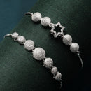 Rhodium Plated Silver Toned American Diamond Studded Round & Star Charm Adjustable Bracelet Combo Set of 2