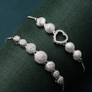 Rhodium Plated Silver Toned American Diamond Studded Heart & Round Charm Adjustable Bracelet Combo Set of 2