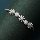 Rhodium-Plated Silver Toned Flower & Round Shaped White American Diamond studded Bracelet