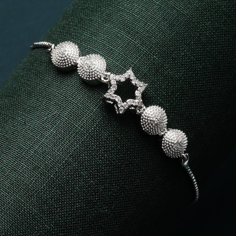 Rhodium-Plated Silver Toned Star Shaped White American Diamond studded Bracelet