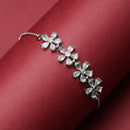 Rhodium-Plated Silver Toned Sea Green American Diamond studded Floral Bracelet