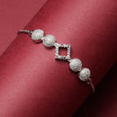 Rhodium-Plated Silver Toned Square Shaped White American Diamond studded Bracelet