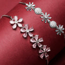 Rhodium Plated AD Studded Silver Plated Adjustable Chain Set Of 2 Bracelet For Women