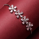 Rhodium-Plated Silver Toned Floral Shaped Pink American Diamond Studded  Bracelet