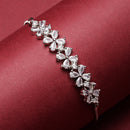 Rhodium-Plated Silver Toned White American Diamond studded Floral Bracelet