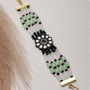 Gold Plated Floral Design Green & Black Beads Kundan Bracelet